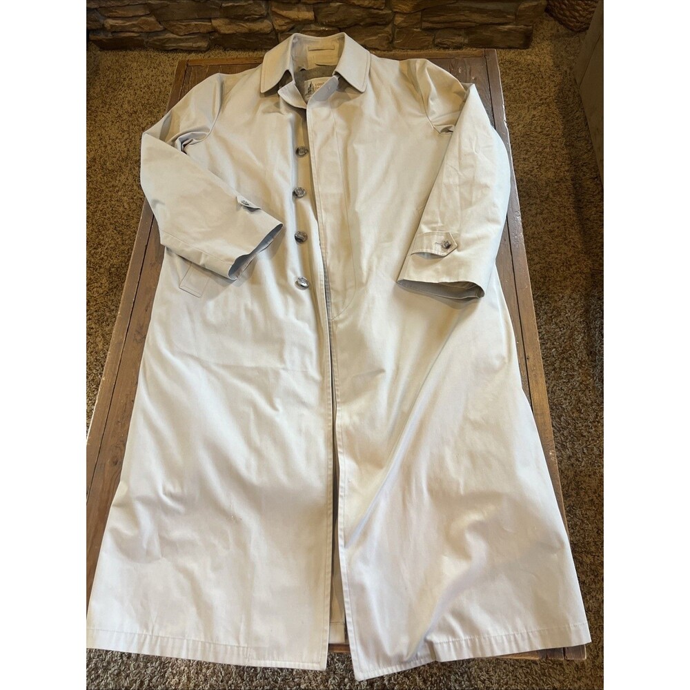 42 XT Long Vintage London Fog Khaki Beige Single Breasted Raincoat Coat Liner